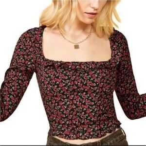 Reformation Black and Red Floral Blouse
